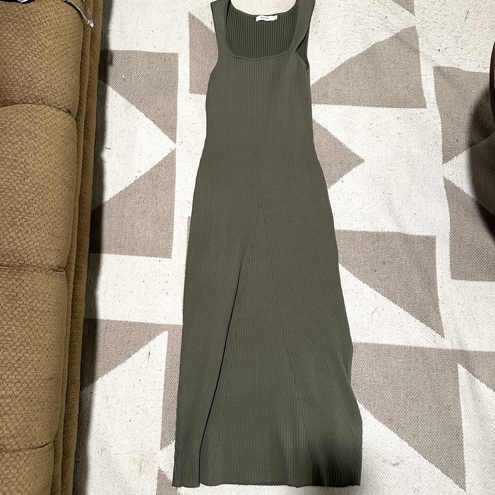 Forest Green Asymmetrical Ribbed Midi Dress